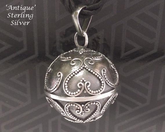 Large Harmony Ball Antique 925 Silver Balinese Hearts Motifs - Click Image to Close